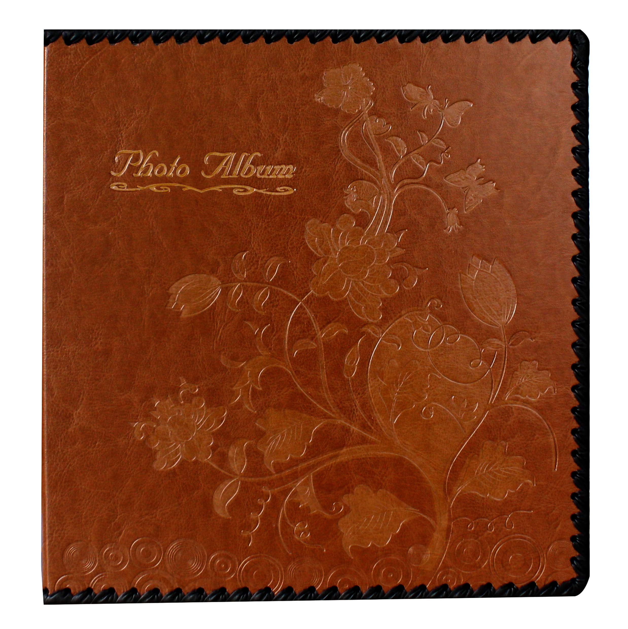 Photo Album Book  Family Self Adhesive Scrapbook Leather Cover Holds 3x5 4x6 5x7 6x8 8x10 Photos (brown)
