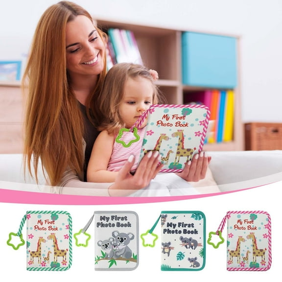 Photo Album Cloth Fabric Giraffe Family Theme | Large 5.5x7 Inch Size | Transparent Pockets | Durable Reusable | Soft Cover | Memory Keepsake | Easy Insert and Clean | 1 Pack