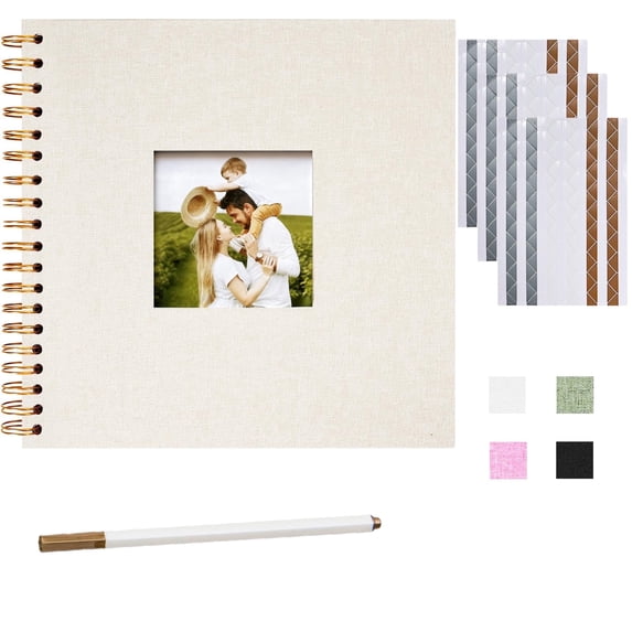 Photo Album DIY Scrapbook (10x10 inch 40 Pages Double Sided),Linen Cover with Display Window for Memory DIY Album Supplies Wedding Anniversary Family,Beige