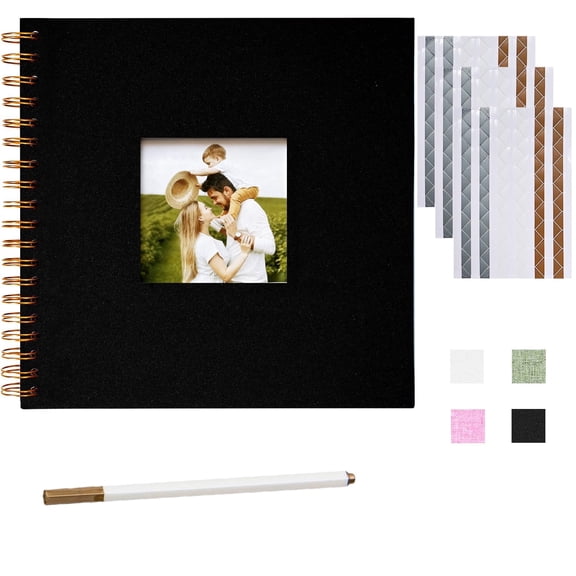 Photo Album DIY Scrapbook (10x10 inch 40 Pages Double Sided),Linen Cover with Display Window for Memory DIY Album Supplies Wedding Anniversary Family,Black