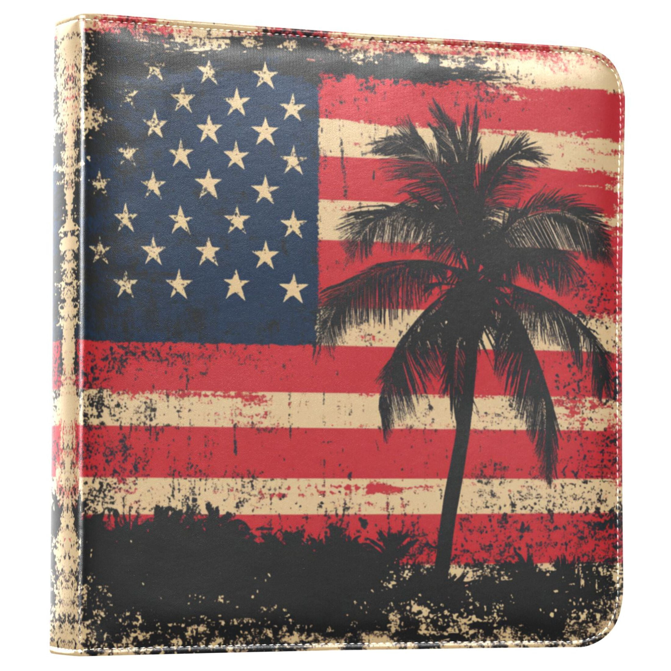 Photo Album Leather Photo Album 11.8x11.2x1.5 Inch Bookshelf Photo Album Scrapbooking Refills Scrapbook Photo Album American Flag with Palm Trees