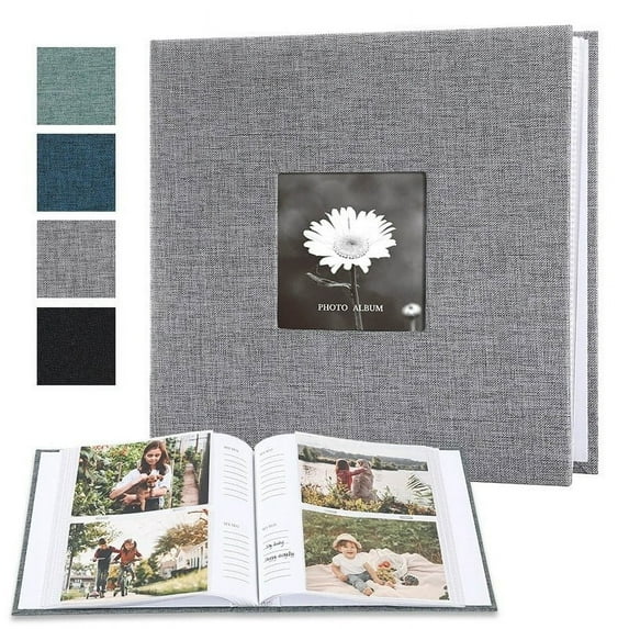 Photo Album with Memo Space, Linen Cover, Clear Inner Pockets for 4x6" Photos, PVC-Free, DIY Display Window, Large (300 Photos) & Small (200 Photos) Capacity – 8.86" x 12.8" x 1.80",Gray