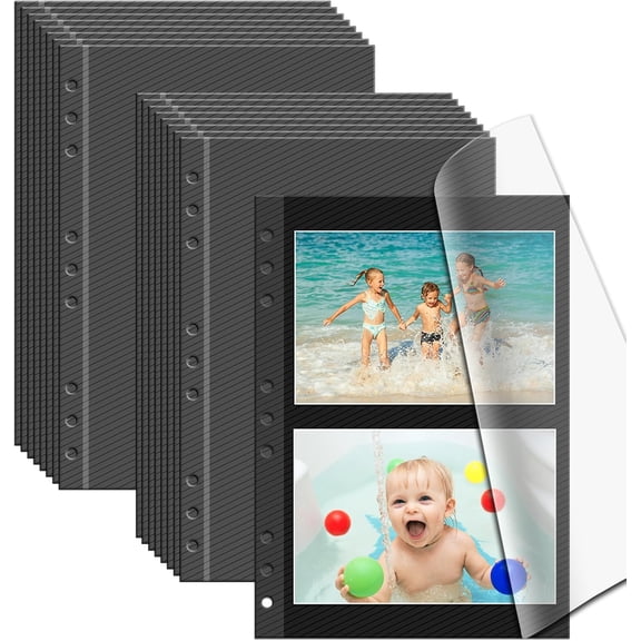 Photo Album Pages Refill for 6 Ring Binder, 15 Sheets/30 Self-Adhesive Pages, Scrapbook Album Sheets Fit 2x3, 4x6, 5x7 Photo F-Self Adhesive Pages,Large(8.5INCH×11INCH)