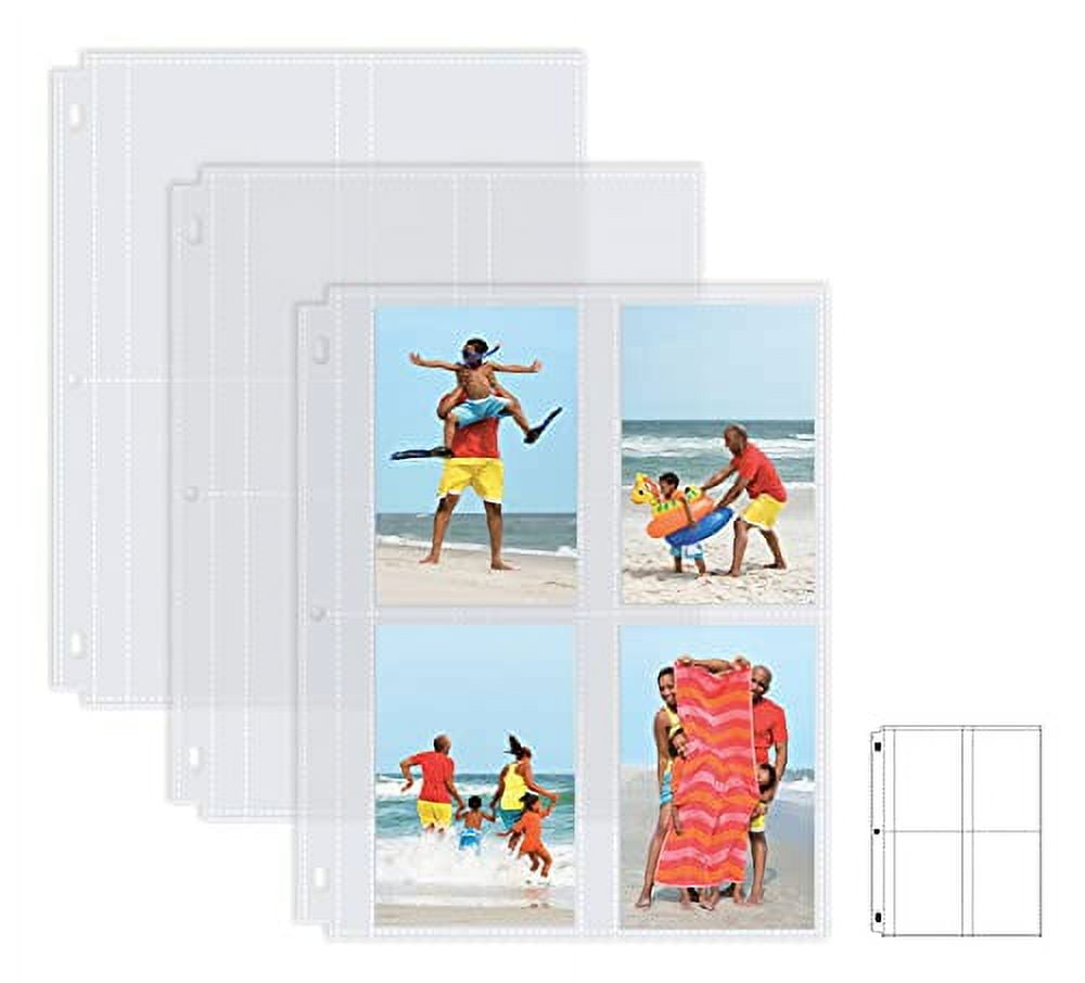 Photo Album Refill Sheets, 3.5 x 5 inch, Heavyweight, Diamond Clear 3 Ring Photo Binder Page Refills, by Better Office Products, 200 Total Photos