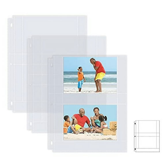 Photo Album Refill Sheets, 4 x 6 Inch, Heavyweight, Diamond Clear 3 Ring Photo Binder Page Refills, by Better Office Products, 100 Total Photos, Each 2-Pocket Sheet Holds Up to 4 Photos (25 Pack)