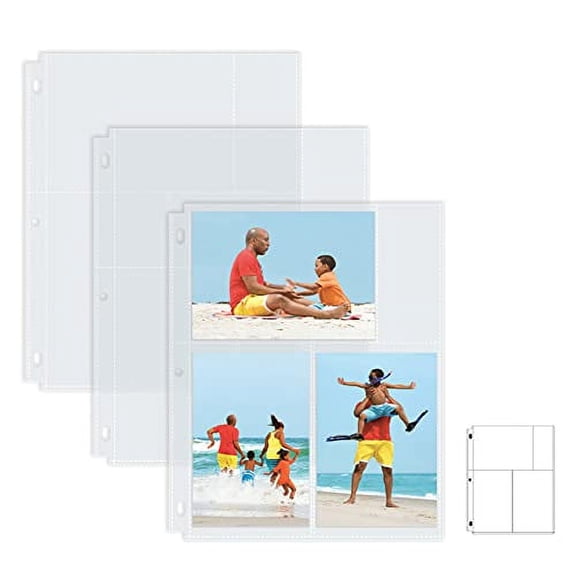 Photo Album Refill Sheets, 4 x 6 Inch Mixed Format, Heavyweight, Diamond Clear 3 Ring Photo Binder Page Refills, by Better Office Products, 150 Total Photos (25 Pack)