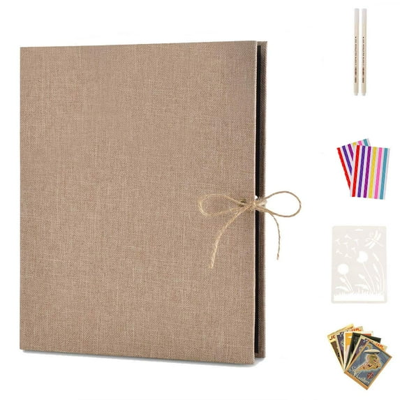 Photo Album Scrapbook, AIOR Linen Refillable Scrap Book Diy Scrapbooking Personalized Guest Book with Black Pages, Family Memory Book Wedding Anniversary Valentines Graduation Fathers Day Gifts, Beige