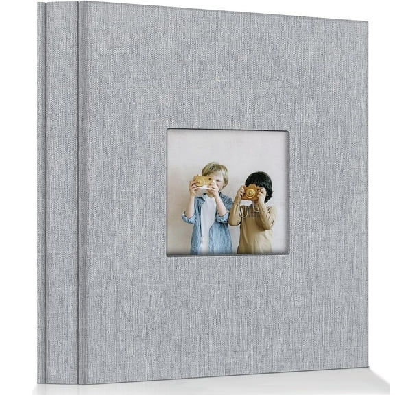 Photo Album Self Adhesive Scrapbook Album for 3x5 4x6 5x7 8x10 Pictures,40 Pages Linen Cover with Display Window DIY Photo Book,Ideal Gifts for Family Travel Wedding Baby