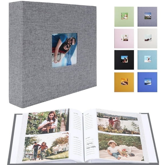 Photo Album with Writing Space 50 Pages 4x6 Photos Hold 200 , Linen Cover Small Photo Book Albums with Memo for Anniversary Wedding Baby (Gray)