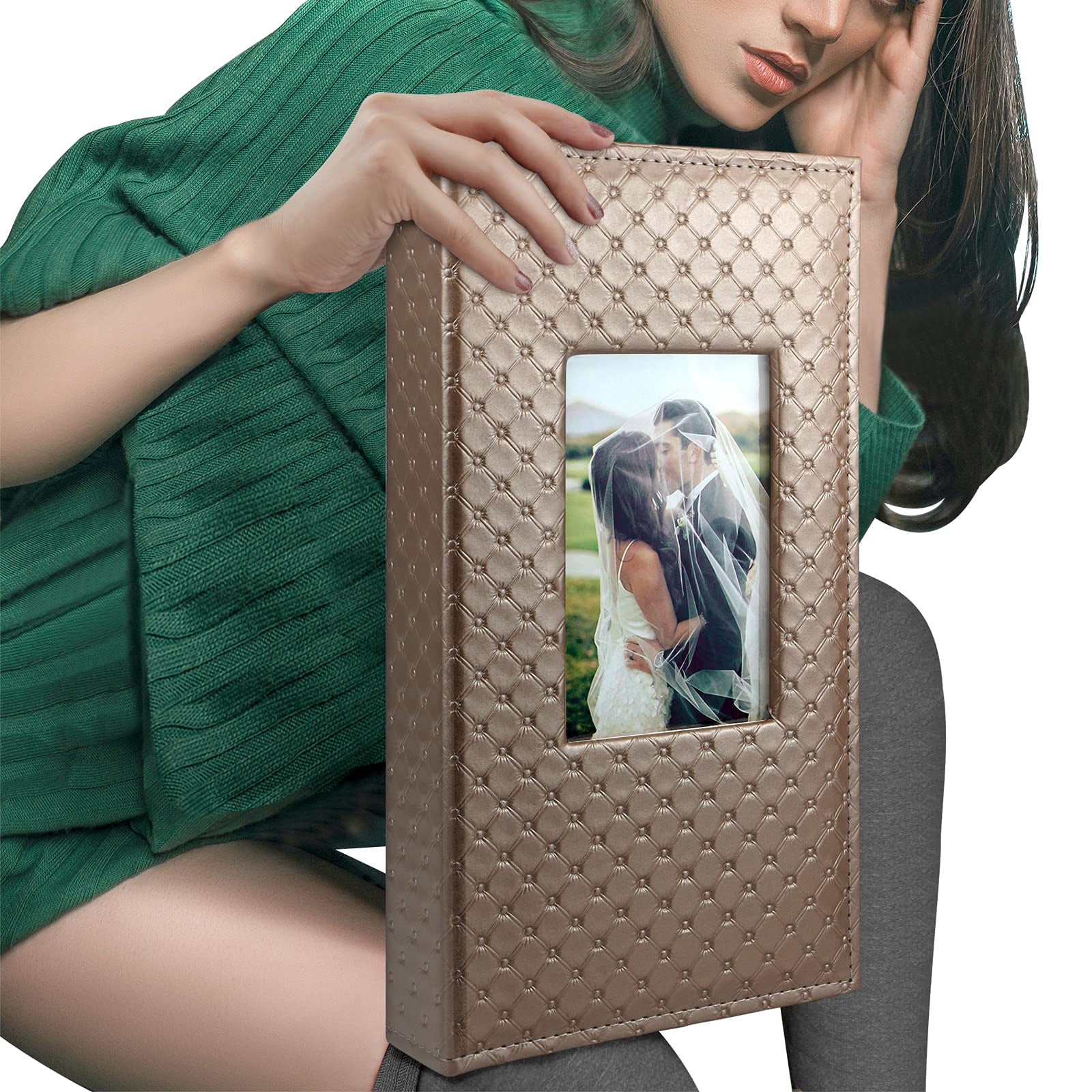 Photo Album for 4x6 Photos, Holds 300 Pockets Black Leather Window