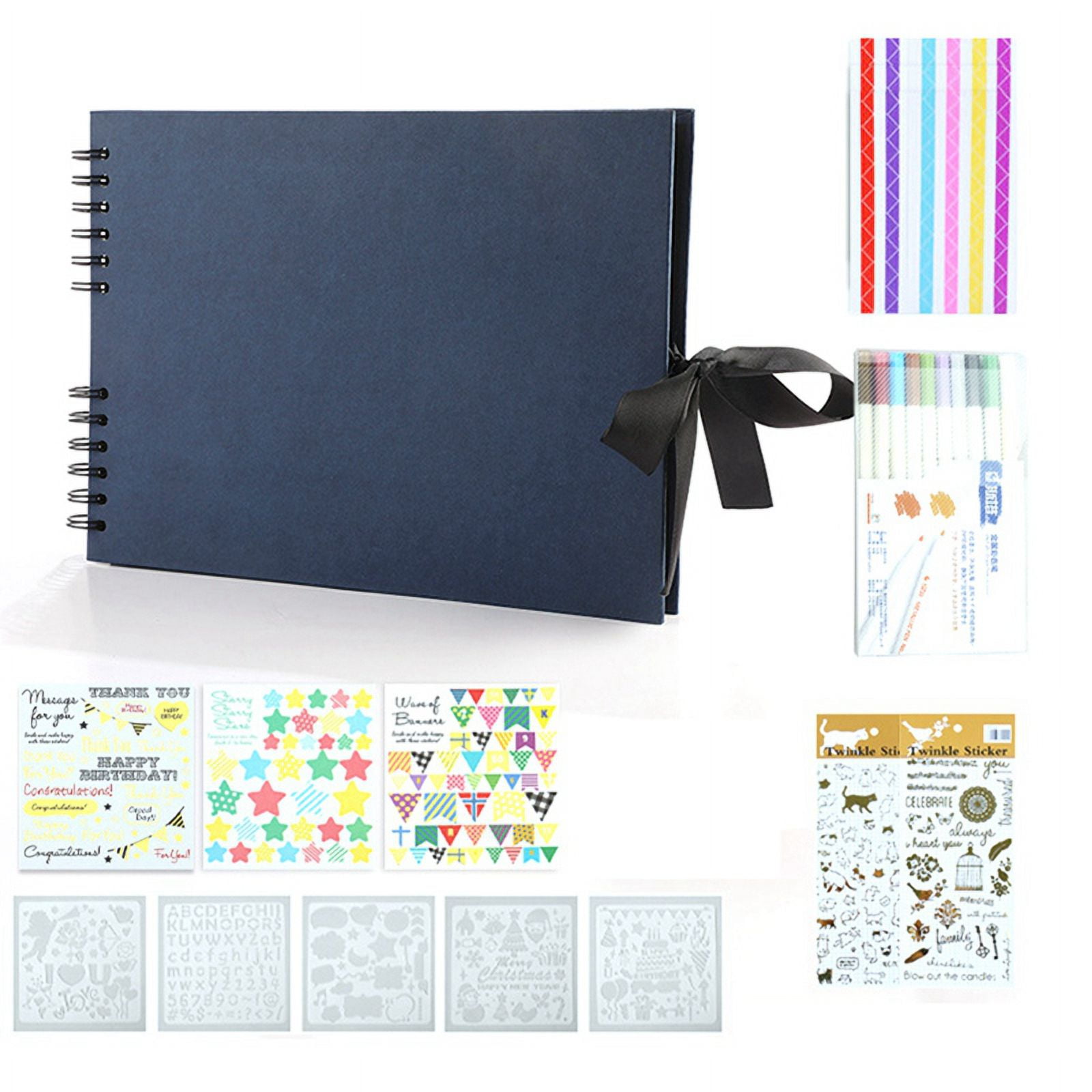 Photo Albums 80 Black Pages Memory Books A4 Craft Paper DIY Scrapbooking Picture Birthday Childrens Gift,Navy Blue