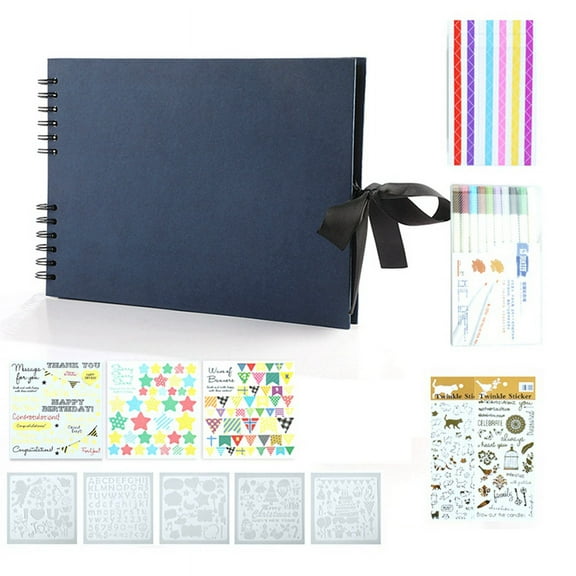 Photo Albums 80 Black Pages Memory Books A4 Craft Paper DIY Scrapbooking Picture Birthday Childrens Gift,Navy Blue