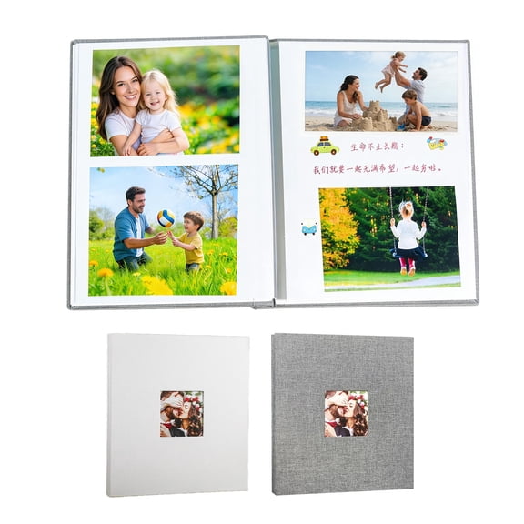 Photo Albums Set of 2 DIY Self Adhesive Vintage Linen Cover Laminated Fits 3 10 Inch Photos Replaceable Window Screw Binding Scrapbook White Gray