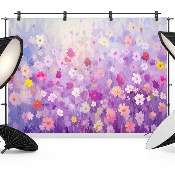 Photo Backdrop 5x7 ft Abstract Flowers Photography Backdrops Curtains Wall Covering Purple Daisy Full Spring Plant Photo Booth Drapes for Backdrop Photoshoot Wedding Party Birthday Background Screen
