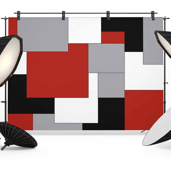 Photo Backdrop 5x7 ft Abstract Geometric Photography Backdrops Curtains Wall Covering Mid Century Red Nordic Photo Booth Drapes for Backdrop Photoshoot Wedding Party Birthday Background Screen