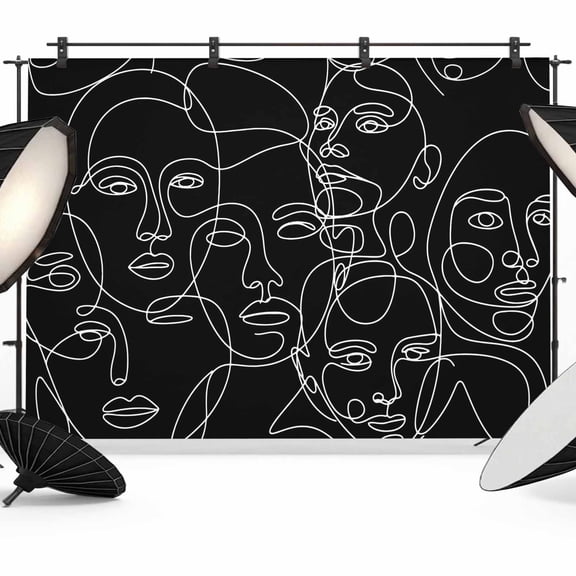 Photo Backdrop 5x7 ft Abstract Human Face Photography Backdrops CurtainsAesthetic Portrait Lines Black Photo Booth Drapes for Backdrop Photoshoot Wedding Party Birthday Background Screen
