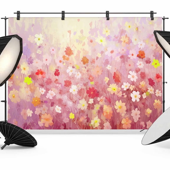 Photo Backdrop 5x7 ft Abstract Plant Photography Backdrops Curtains Wall Covering Pink Daisy Full Spring Flowers Photo Booth Drapes for Backdrop Photoshoot Wedding Party Birthday Background Screen