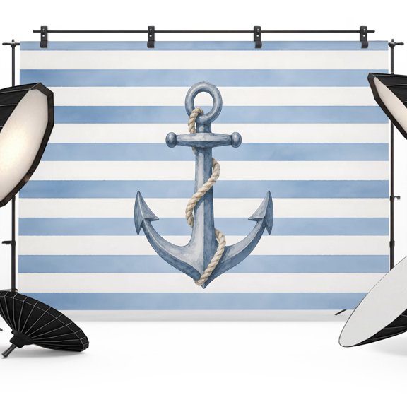 Photo Backdrop 5x7 ft Anchor Photography Backdrops Curtains Picture Wall Covering Coastal Ocean Blue Stripes Photo Booth Drapes for Backdrop Photoshoot Wedding Party Birthday Background Screen