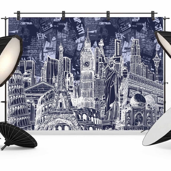 Photo Backdrop 5x7 ft Architecture Landscape Photography Backdrops CurtainsIndigo Historic Landmarks Photo Booth Drapes for Backdrop Photoshoot Wedding Party Birthday Background Screen