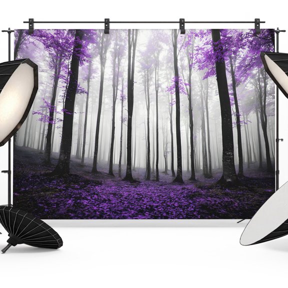 Photo Backdrop 5x7 ft Autumn Maple Forest Photography Backdrops Curtains Wall Covering Purple Misty Forest Trees Photo Booth Drapes for Backdrop Photoshoot Wedding Party Birthday Background Screen