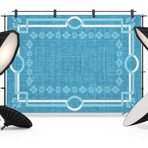 Photo Backdrop 5x7 ft Azure Linen Border Photography Backdrops Curtains Picture Wall Covering Floral Lines Frame Photo Booth Drapes for Backdrop Photoshoot Wedding Party Birthday Background Screen