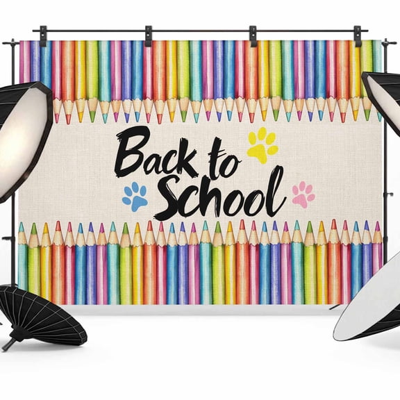Photo Backdrop 5x7 ft Back to School Photography Backdrops Curtains Picture Wall Covering Pencil Paw Print Linen Photo Booth Drapes for Backdrop Photoshoot Wedding Party Birthday Background Screen