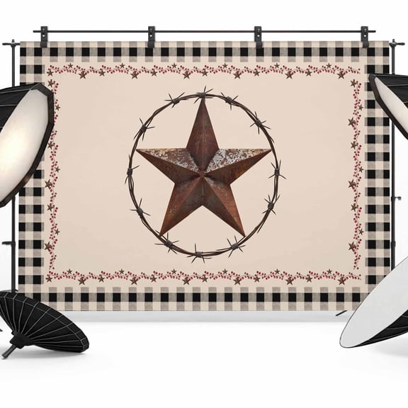Photo Backdrop 5x7 ft Barn Star Farmhouse Photography Backdrops Curtains Wall Covering Berry Black Buffalo Plaid Photo Booth Drapes for Backdrop Photoshoot Wedding Party Birthday Background Screen