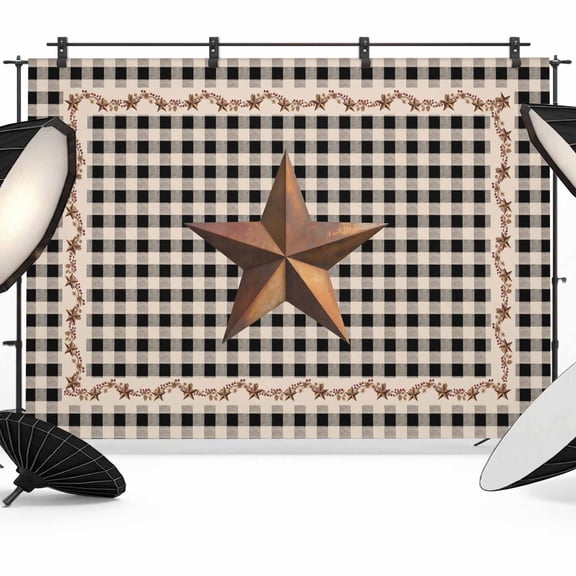 Photo Backdrop 5x7 ft Barn Star Texas Photography Backdrops Curtains Wall Covering Berry Country Black Plaid Photo Booth Drapes for Backdrop Photoshoot Wedding Party Birthday Background Screen
