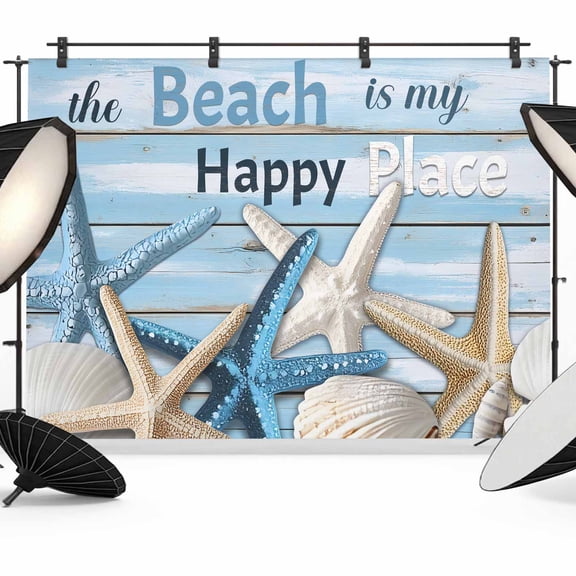 Photo Backdrop 5x7 ft The Beach Is My Happy Place Photography Backdrops Curtains Wall Covering Wood Stripes Photo Booth Drapes for Backdrop Photoshoot Wedding Party Birthday Background Screen