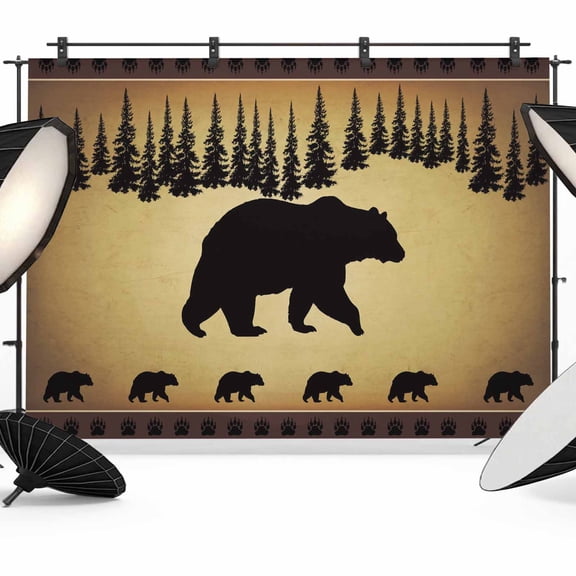 Photo Backdrop 5x7 ft Bear Pine Tree Photography Backdrops Curtains Picture Wall Covering Vintage Farmhouse Animal Photo Booth Drapes for Backdrop Photoshoot Wedding Party Birthday Background Screen
