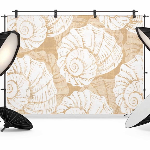 Photo Backdrop 5x7 ft Beige Coastal Shells Photography Backdrops Curtains Wall Covering Ocean Conch Marine Life Photo Booth Drapes for Backdrop Photoshoot Wedding Party Birthday Background Screen