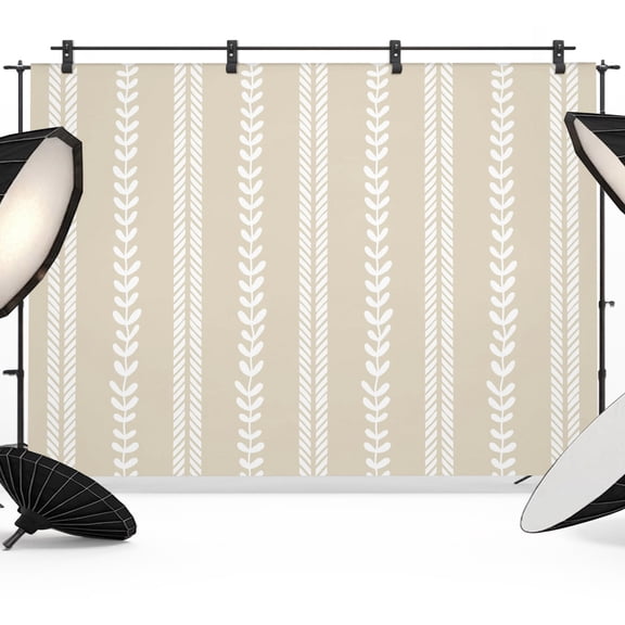 Photo Backdrop 5x7 ft Beige Leafy Vertical Lines Photography Backdrops CurtainsLeaves Branches Stripes Photo Booth Drapes for Backdrop Photoshoot Wedding Party Birthday Background Screen