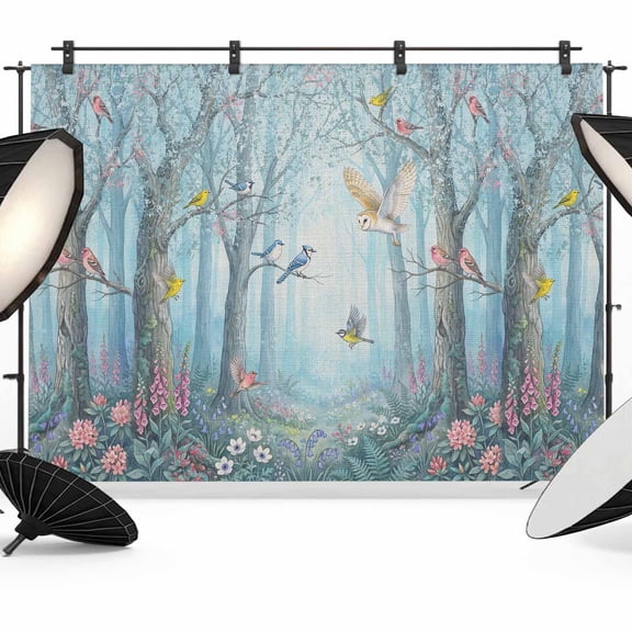 Photo Backdrop 5x7 ft Bird Forest Photography Backdrops Curtains Picture Wall Covering Blue Flower Tree Branches Photo Booth Drapes for Backdrop Photoshoot Wedding Party Birthday Background Screen