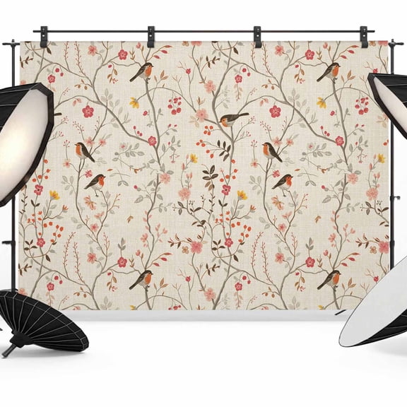 Photo Backdrop 5x7 ft Bird Tree Branch Photography Backdrops Curtains Picture Wall Covering Beige Floral Leaves Photo Booth Drapes for Backdrop Photoshoot Wedding Party Birthday Background Screen