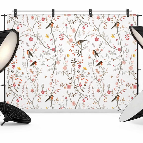 Photo Backdrop 5x7 ft Bird Tree Branch Photography Backdrops Curtains Picture Wall Covering Pink Floral Leaves Photo Booth Drapes for Backdrop Photoshoot Wedding Party Birthday Background Screen