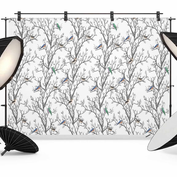 Photo Backdrop 5x7 ft Bird Tree Branches Photography Backdrops Curtains Picture Wall Covering Retro Leaves Photo Booth Drapes for Backdrop Photoshoot Wedding Party Birthday Background Screen
