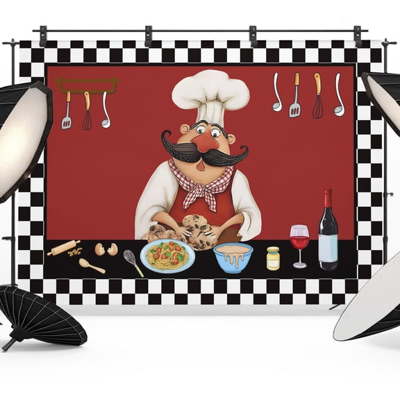 Photo Backdrop 5x7 ft Bistro Cooking Chef Photography Backdrops CurtainsFunny Kitchen Wine Black Plaid Photo Booth Drapes for Backdrop Photoshoot Wedding Party Birthday Background Screen