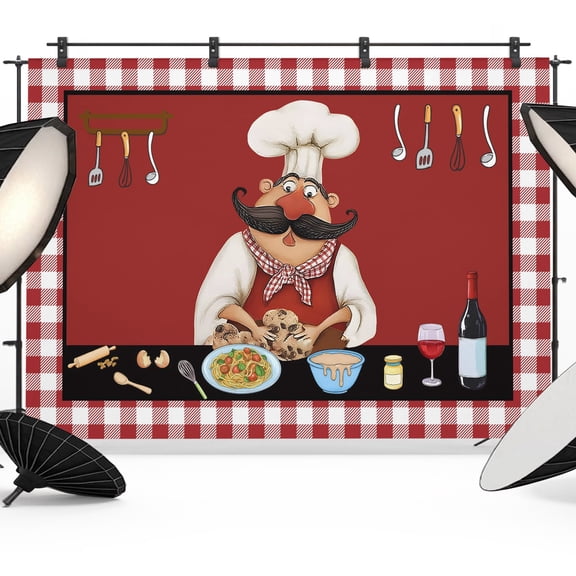 Photo Backdrop 5x7 ft Bistro Cooking Chef Photography Backdrops CurtainsFunny Kitchen Wine Red Plaid Photo Booth Drapes for Backdrop Photoshoot Wedding Party Birthday Background Screen