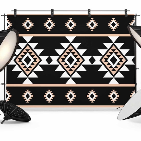 Photo Backdrop 5x7 ft Black Aztec Photography Backdrops Curtains Picture Wall Covering Western Tribal Pattern Photo Booth Drapes for Backdrop Photoshoot Wedding Party Birthday Background Screen