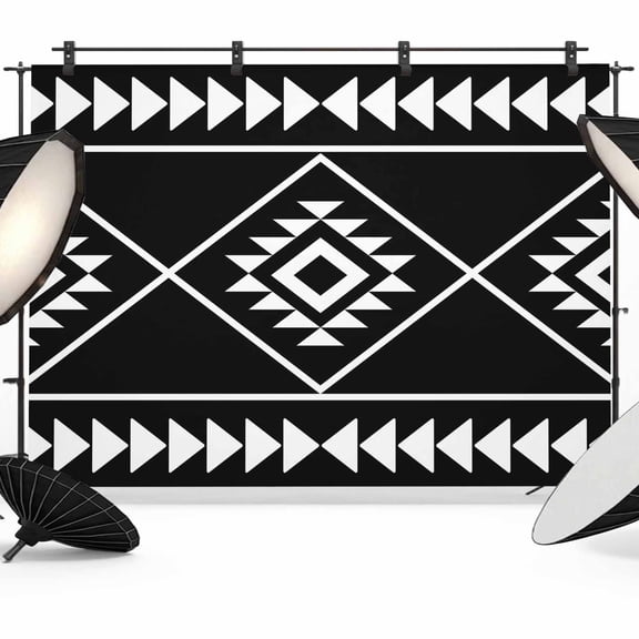 Photo Backdrop 5x7 ft Black Bohemian Geometric Photography Backdrops Curtains Wall Covering Boho Tribal Arrows Photo Booth Drapes for Backdrop Photoshoot Wedding Party Birthday Background Screen