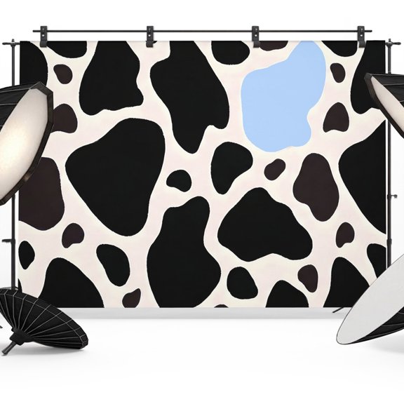 Photo Backdrop 5x7 ft Black Cow Print Photography Backdrops Curtains Wall Covering Blue Spots Animal Texture Photo Booth Drapes for Backdrop Photoshoot Wedding Party Birthday Background Screen
