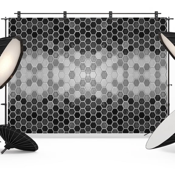Photo Backdrop 5x7 ft Black Honeycomb Grid Photography Backdrops Picture Wall Covering Gradient Hexagonal Cells Photo Booth Drapes for Backdrop Photoshoot Wedding Party Birthday Background Screen