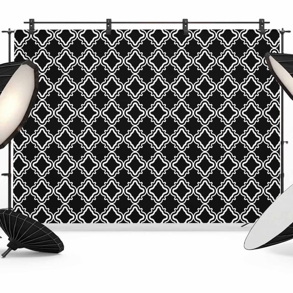Photo Backdrop 5x7 ft Black Moroccan Texture Photography Backdrops Curtains Wall Covering Classic Geometric Art Photo Booth Drapes for Backdrop Photoshoot Wedding Party Birthday Background Screen