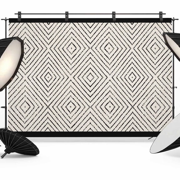 Photo Backdrop 5x7 ft Black Rhombus Frames Photography Backdrops Curtains Picture Wall Covering Geometric Lines Photo Booth Drapes for Backdrop Photoshoot Wedding Party Birthday Background Screen