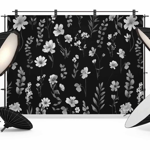 Photo Backdrop 5x7 ft Black Wildflowers Photography Backdrops Curtains Picture Wall Covering Spring Floral Leaves Photo Booth Drapes for Backdrop Photoshoot Wedding Party Birthday Background Screen