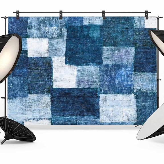 Photo Backdrop 5x7 ft Blue Blocks Photography Backdrops Curtains Picture Wall Covering Modern Abstract Patchwork Photo Booth Drapes for Backdrop Photoshoot Wedding Party Birthday Background Screen