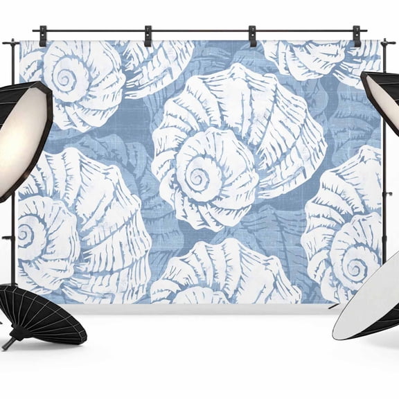 Photo Backdrop 5x7 ft Blue Coastal Shells Photography Backdrops Curtains Wall Covering Ocean Conch Marine Life Photo Booth Drapes for Backdrop Photoshoot Wedding Party Birthday Background Screen