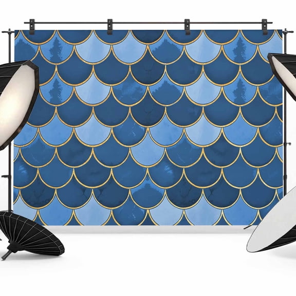 Photo Backdrop 5x7 ft Blue Fish Scales Photography Backdrops Curtains Picture Wall Covering Ombre Fish Tail Photo Booth Drapes for Backdrop Photoshoot Wedding Party Birthday Background Screen