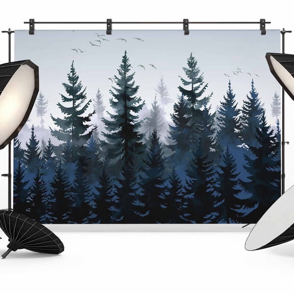 Photo Backdrop 5x7 ft Blue Forest Photography Backdrops Curtains Picture Wall Covering Tree Bird Nature Landscape Photo Booth Drapes for Backdrop Photoshoot Wedding Party Birthday Background Screen
