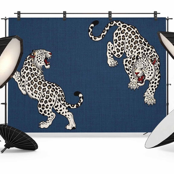Photo Backdrop 5x7 ft Blue Leopard Photography Backdrops Curtains Picture Wall Covering Bohemian Animal Print Photo Booth Drapes for Backdrop Photoshoot Wedding Party Birthday Background Screen